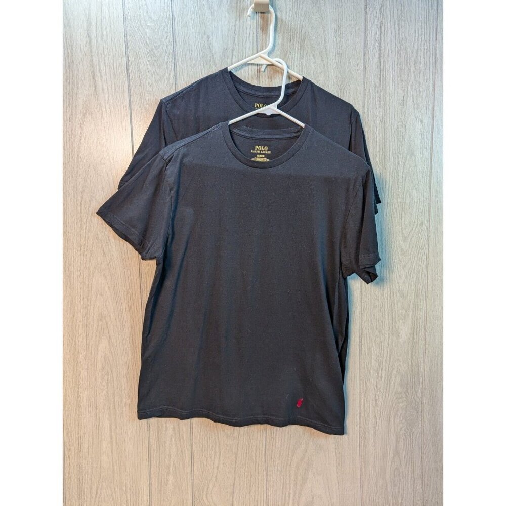 2 Polo Ralph Lauren Men Shirt Medium Black Classic Fit Crew Neck Short Sleeve